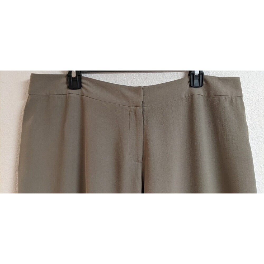 EILEEN FISHER 100% Silk Taupe Wide Leg Classic Resort Holiday Casual Pants LG - Picture 2 of 8
